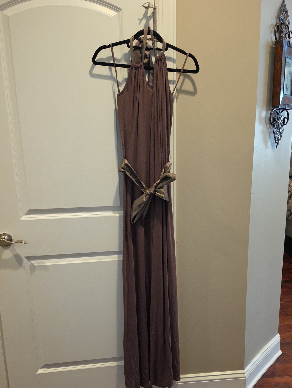 Womens Wide Leg Halter Jumpsuit Cappuccino Color With Satin Belt (Size L W Tags)